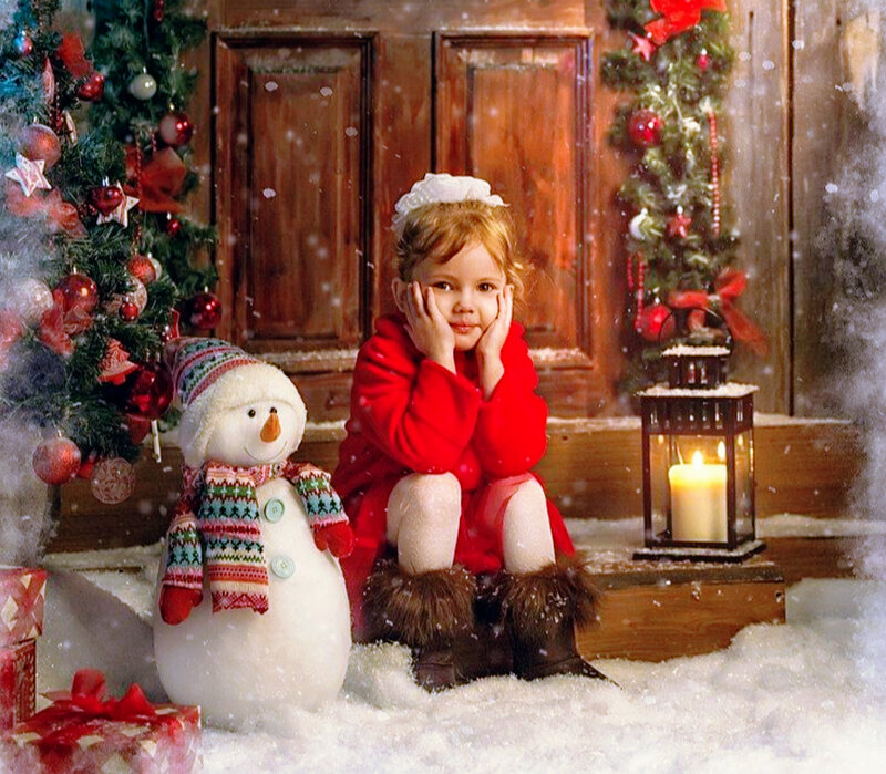 Girl in Red Coat — Festive, Winter, Photograph