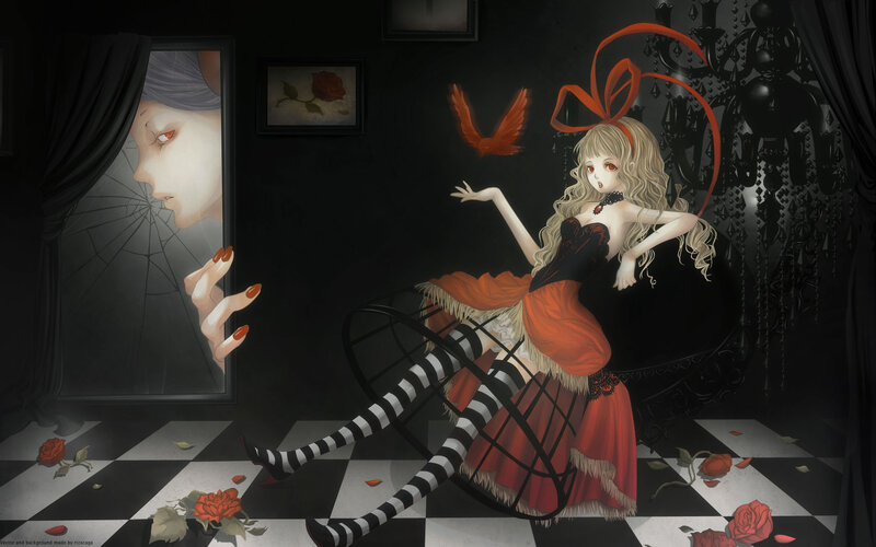 Girl in Red Dress — Black, Dramatic, Night