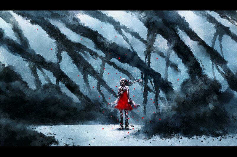 Girl in Red Dress — Black, Dramatic, Winter