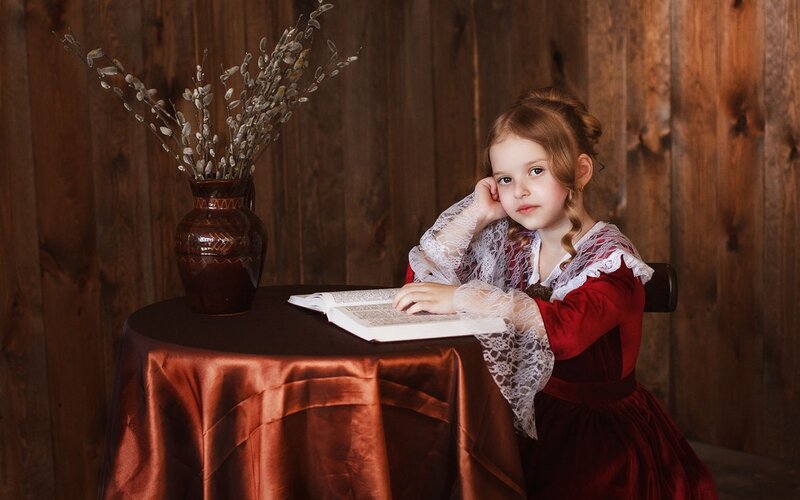Girl in Red Dress — Brown