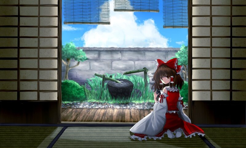 girl in red dress by window