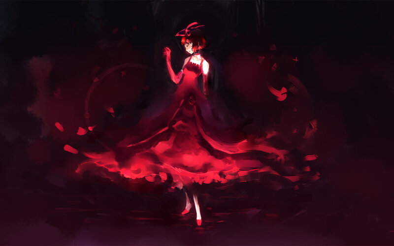 girl in red dress dancing