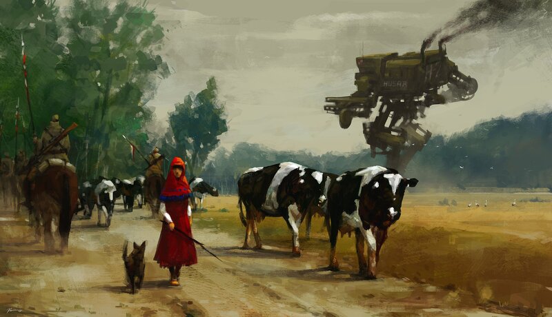 Girl in Red Dress — Dramatic, Afternoon, Painting