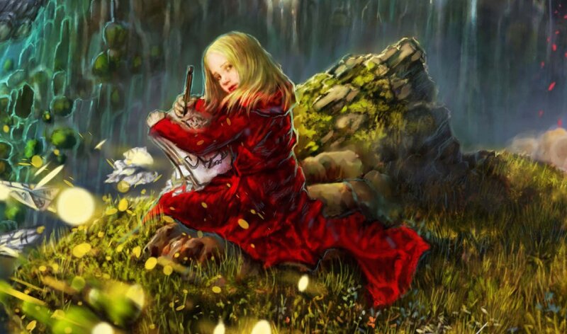 Girl in Red Dress — Dramatic, Digital Art, Forest