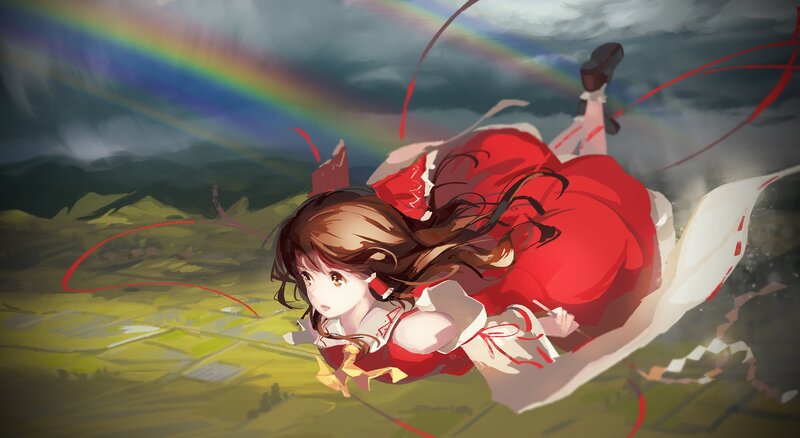 Girl in Red Dress — Dramatic, Digital Art, Rainbow