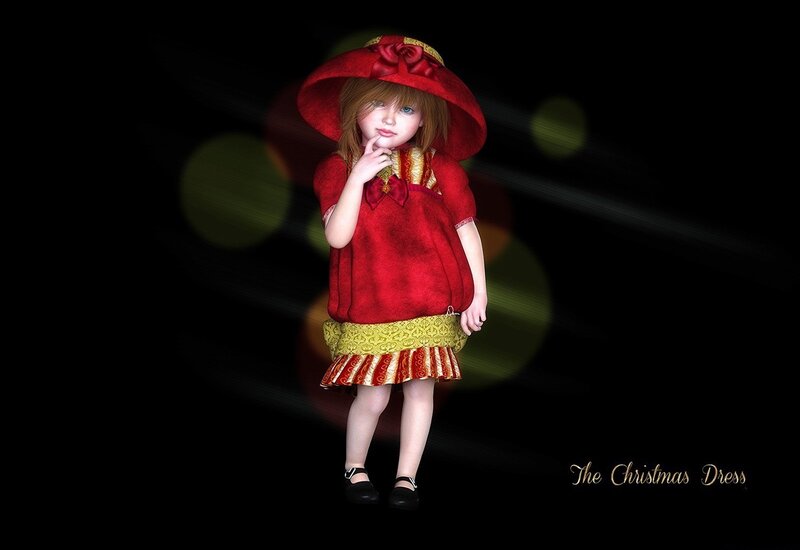 Girl in Red Dress — Dramatic, Night, 3d Render