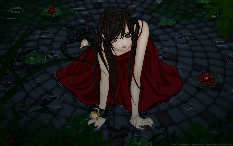 Girl in Red Dress — Dramatic, Night, Anime, Chains