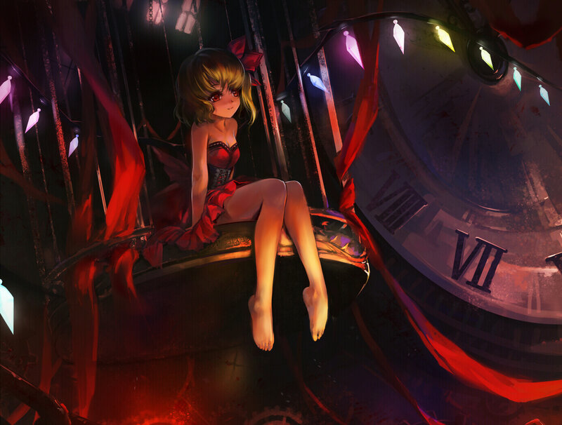 Girl in Red Dress — Dramatic, Night, Digital Art, Clock
