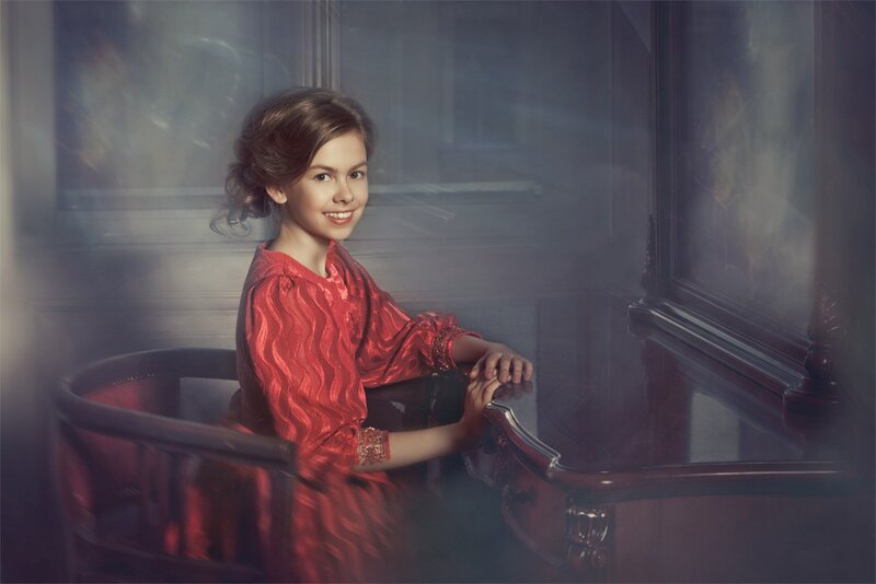 Girl in Red Dress — Dramatic, Photograph
