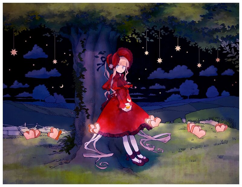 Girl in Red Dress — Dreamy, Night, Digital Art