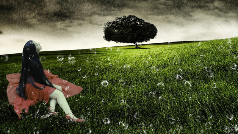 Girl in Red Dress — Green, Dramatic, Night