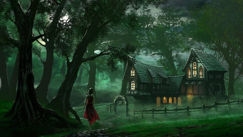 Girl in Red Dress — Green, Mysterious, Night