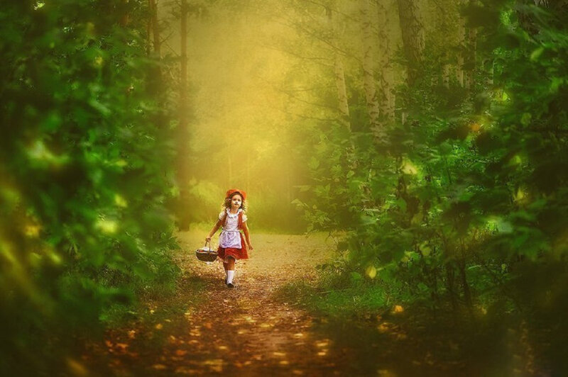 Girl in Red Dress — Green, Serene, Afternoon, Photograph