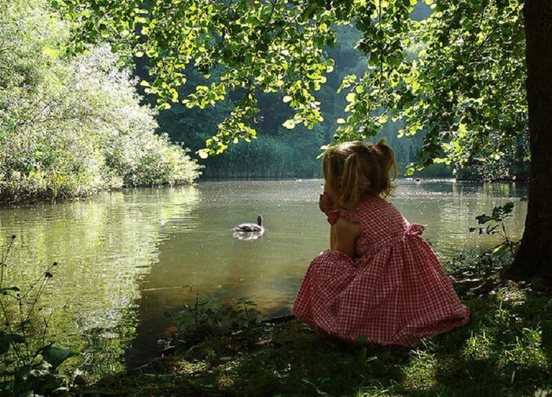 Girl in Red Dress — Green, Serene, Afternoon
