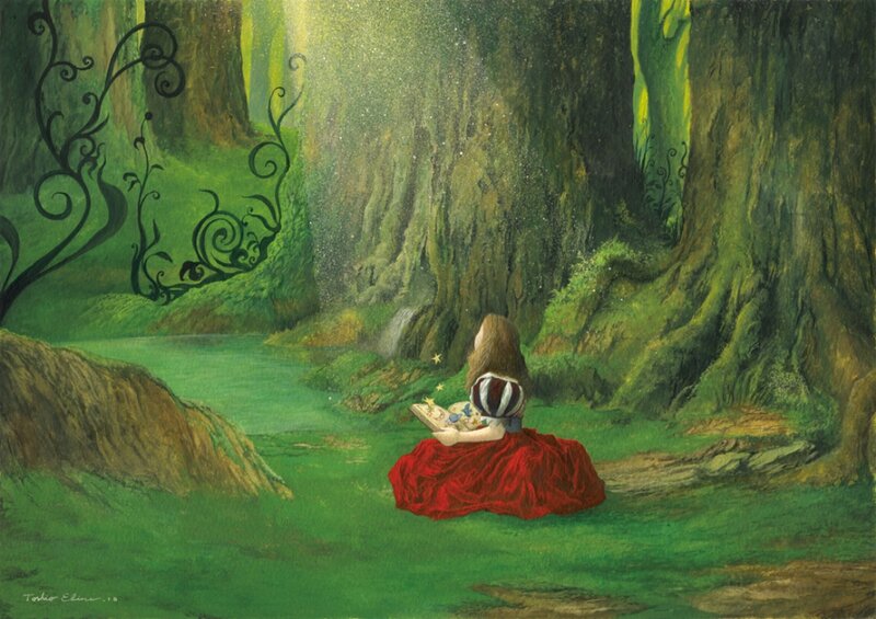 Girl in Red Dress — Green, Serene, Illustration