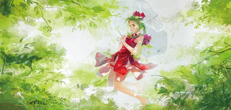 Girl in Red Dress — Green, Serene, Spring, Digital Art