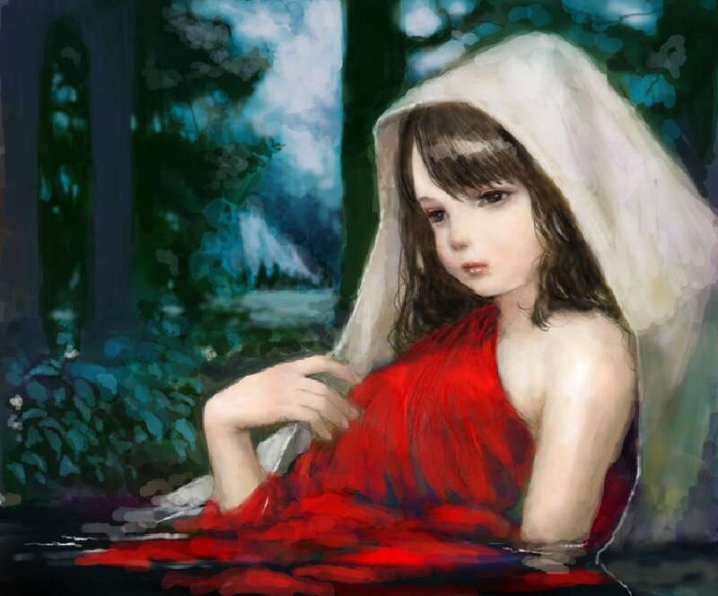Girl in Red Dress — Melancholic, Digital Art