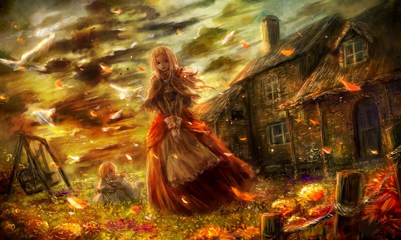Girl in Red Dress — Orange, Dramatic