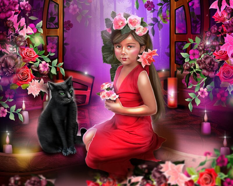 Girl in Red Dress — Purple, Magical, Night