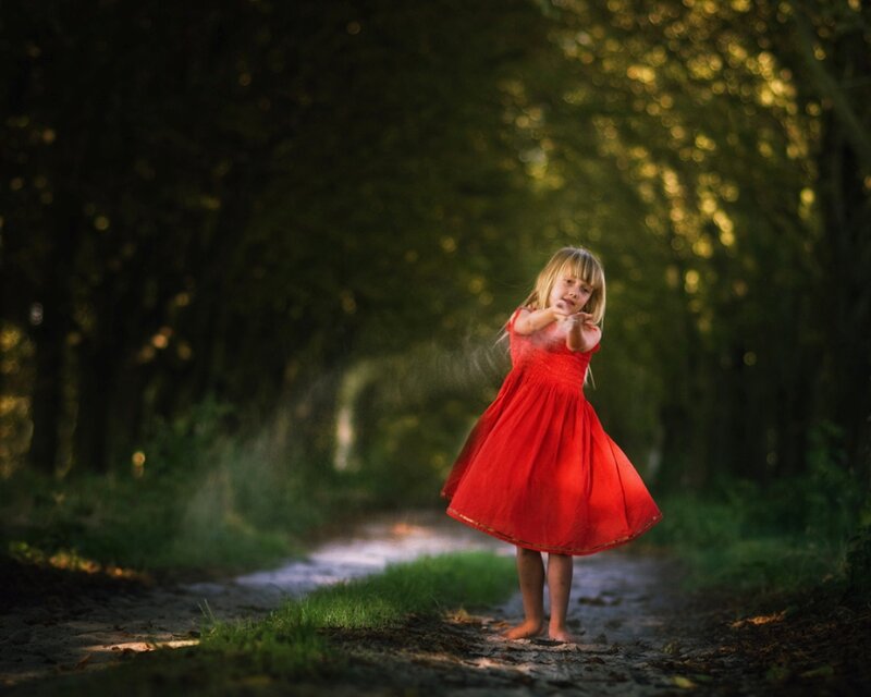 Girl in Red Dress — Serene, Afternoon, Photograph, Path