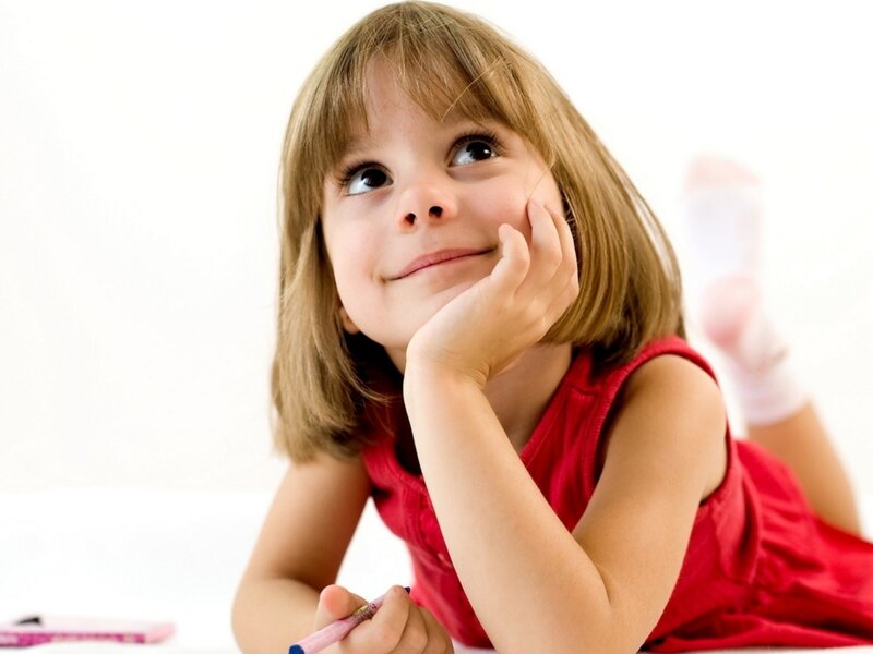 Girl in Red Dress — Thoughtful, Photograph