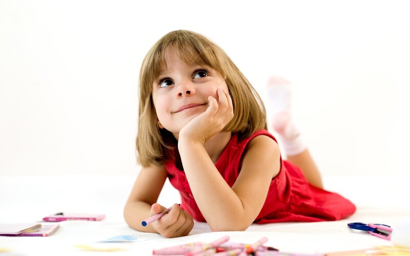 Girl in Red Dress — Thoughtful