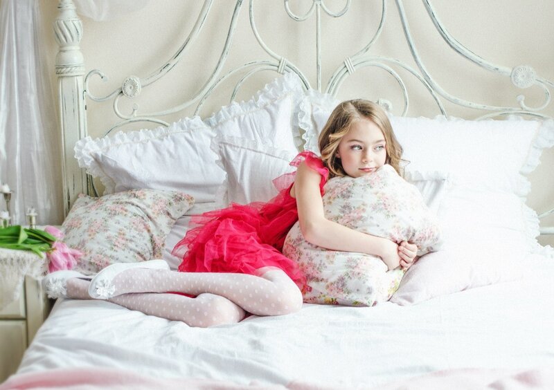 Girl in Red Dress — White, Calm