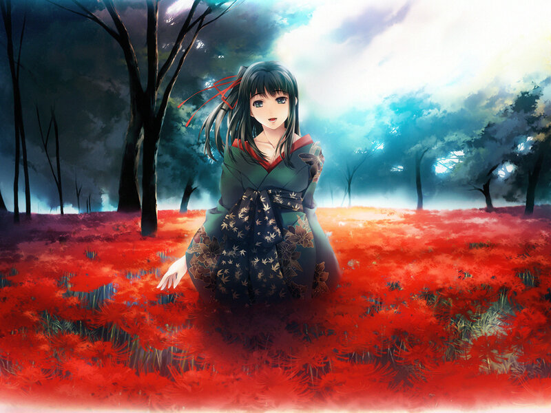 girl in red flower field