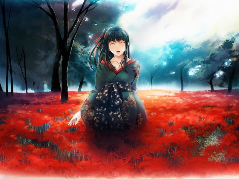 girl in red flower field