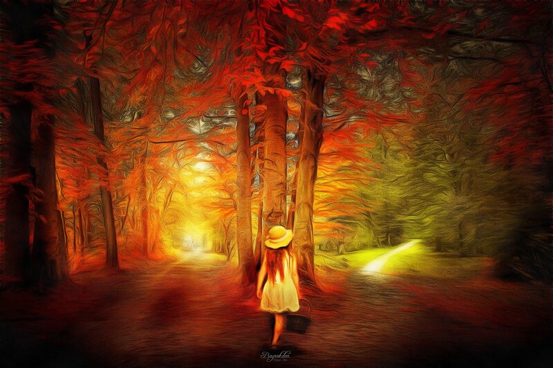 Girl in Red Forest — Dramatic