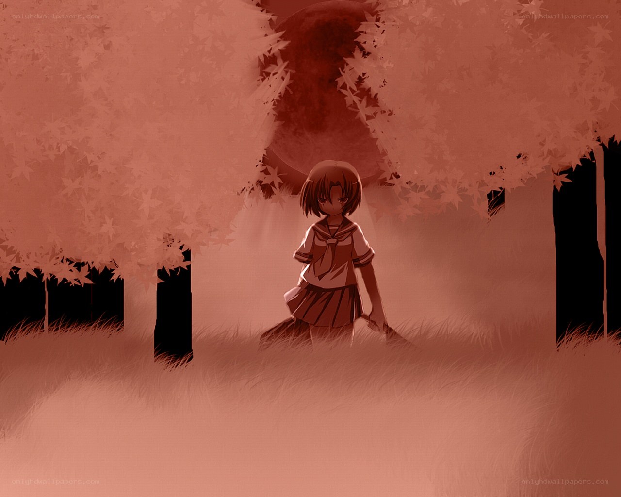 girl in red forest