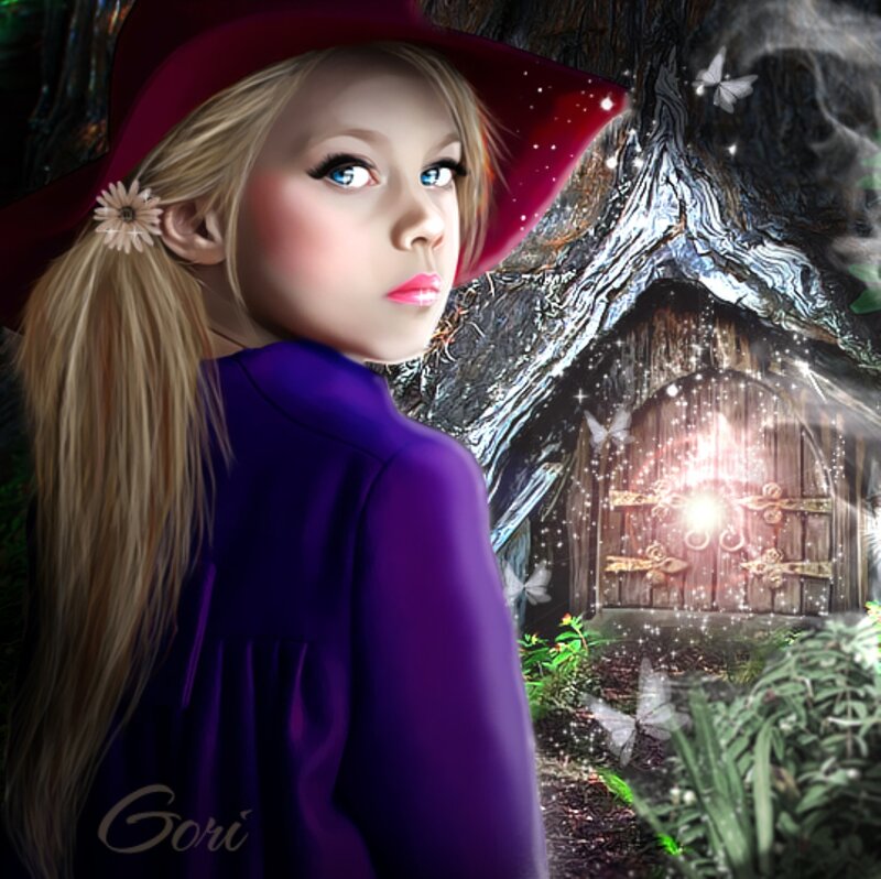Girl in Red Hat — Purple