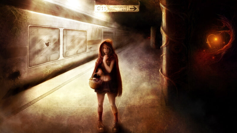 Girl in Red Hood — Brown, Dramatic