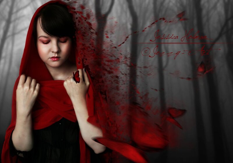 Girl in Red Hood — Dramatic, Digital Art, Red Cloth