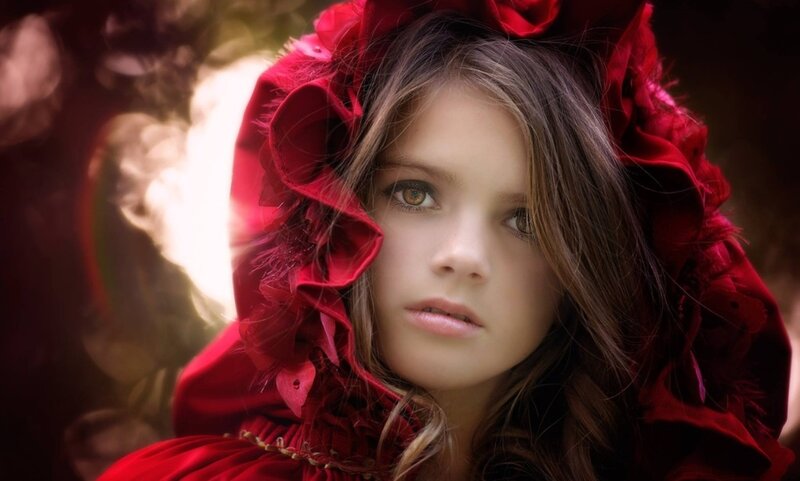 Girl in Red Hood — Dramatic, Photograph