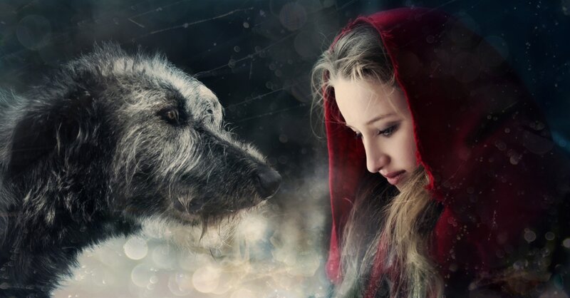 Girl in Red Hood with Dog — Dramatic