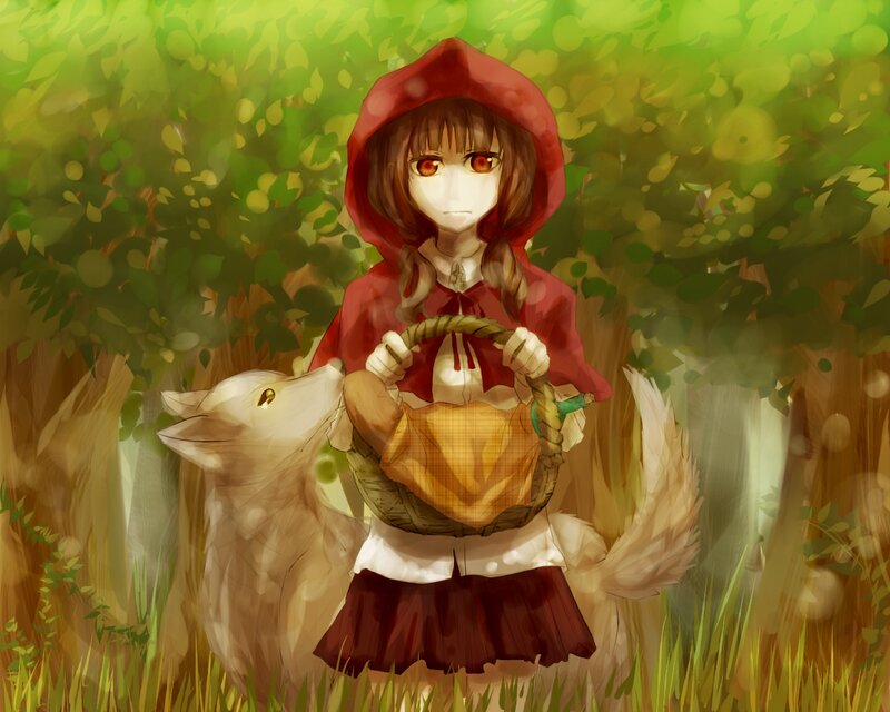 Girl in Red Hood with Wolf