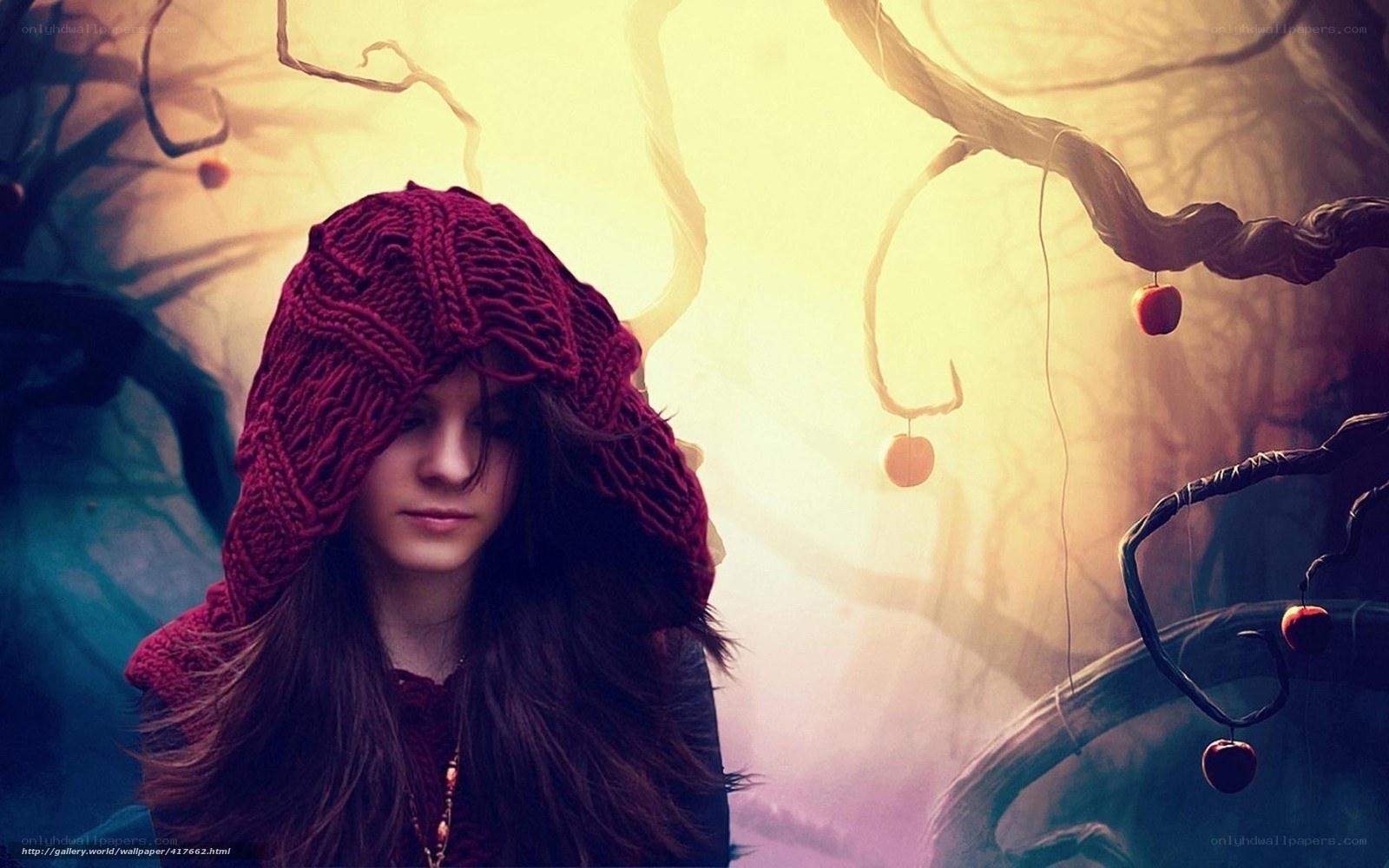 girl in red hooded sweater