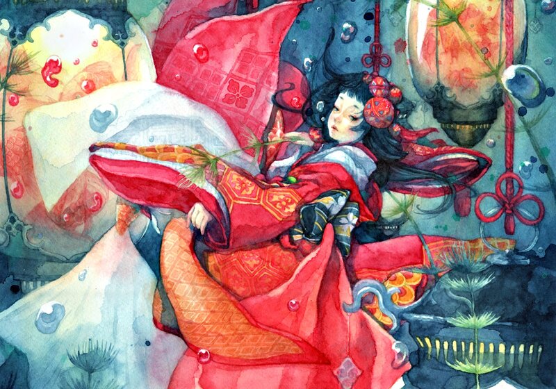 Girl in Red Kimono — Dreamy