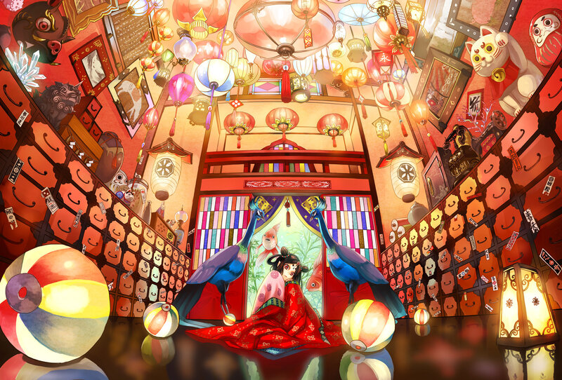 Girl in Red Kimono — Festive