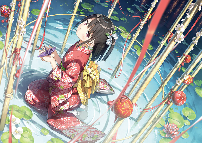 Girl in Red Kimono — Serene, Summer