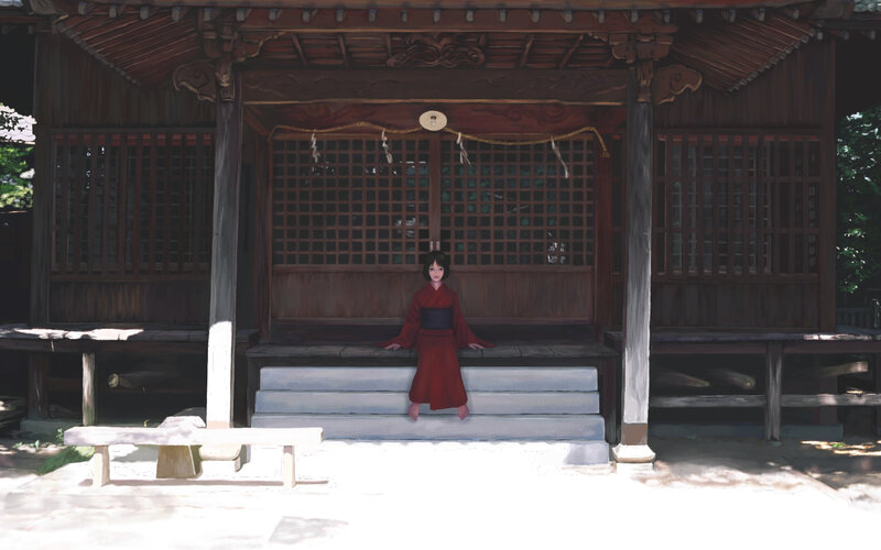 Girl in Red Kimono — Serene