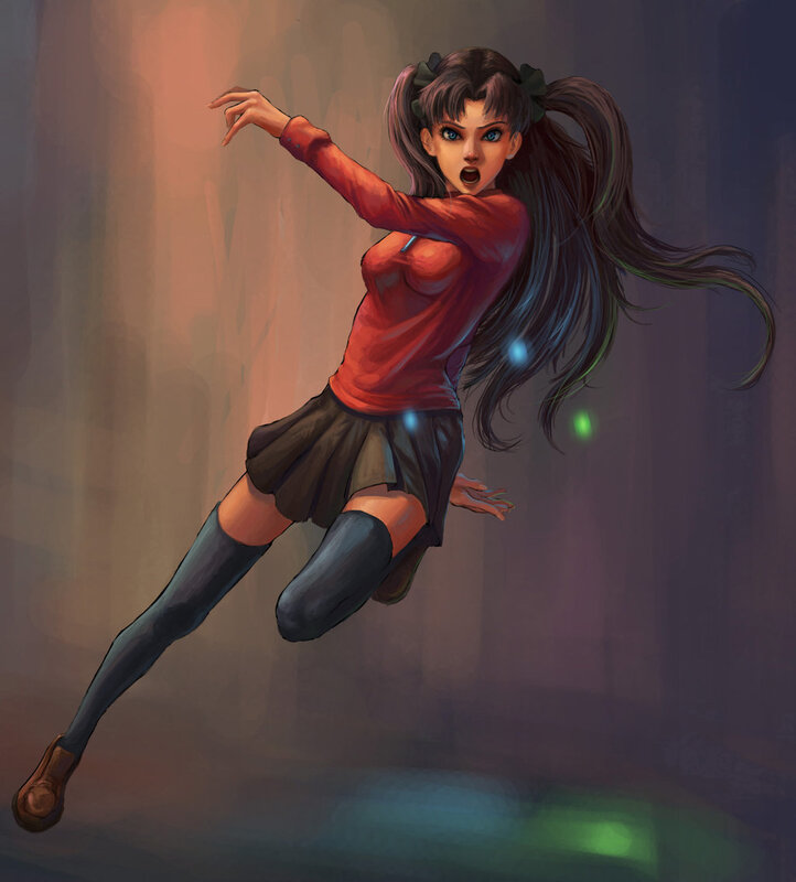 girl in red shirt jumping