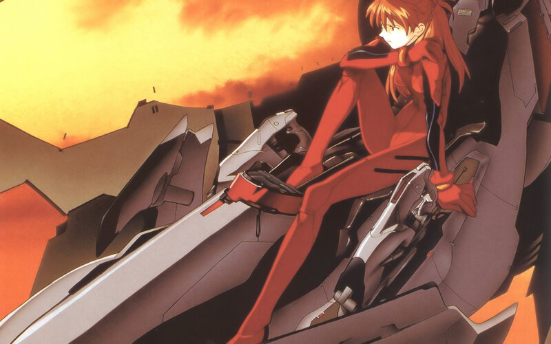 Girl in Red Suit — Dramatic, Sunset, Anime, Mecha, City, Orange