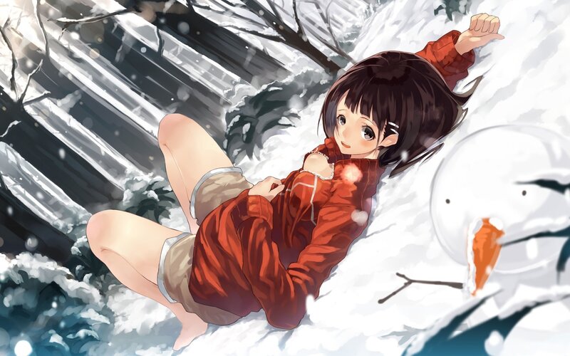 Girl in red sweater on snow