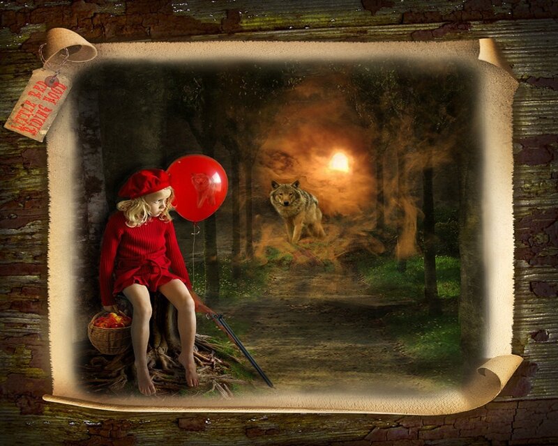 Girl in Red with Wolf