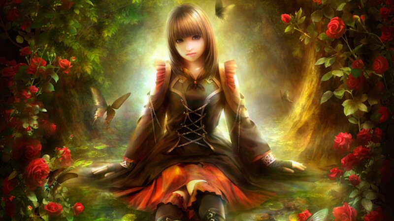 Girl in Rose Garden — Green