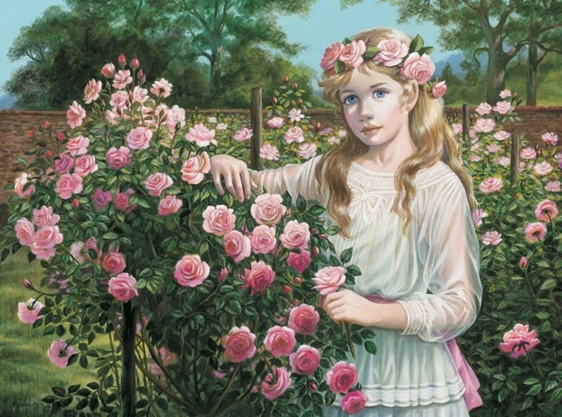 Girl in Rose Garden — Pink