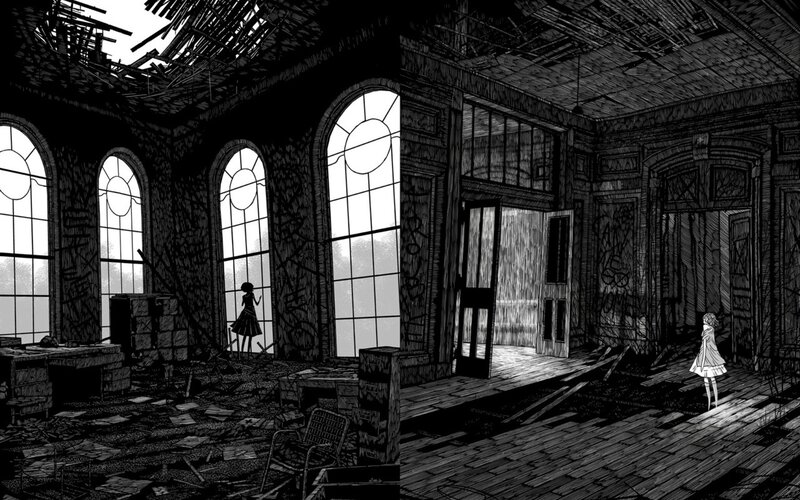 Girl in Ruined Building — Black