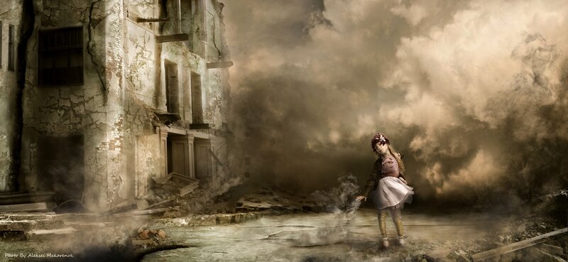 Girl in Ruined City — Brown